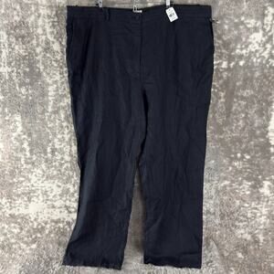 NWT LL Bean Plus Size 26W Linen Classic Fit Straight Leg Pants Black Button NWT